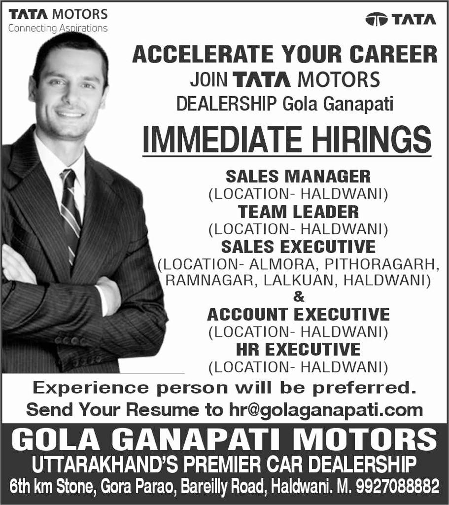 Tata Motors Hiring Haldwani Uttarakhand